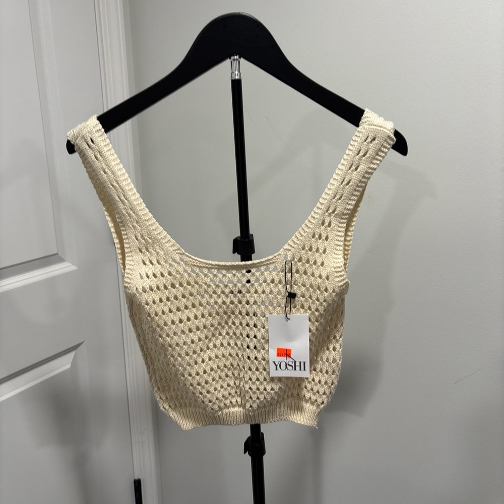 Cream Crochet Knit Tank Top